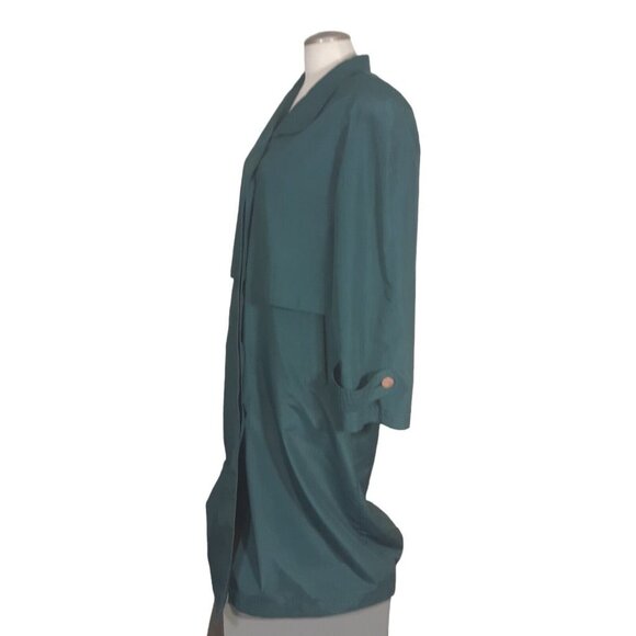 Vintage Trench Coat Womens 14 Green Button Front Classic Gallery by Fen Nelli - Picture 5 of 6